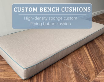 Cotton Window Seat Cushion,Indoor Cushion,Grey Cushion with Light Blue Piping,Custom Bay Window Seat Cushion