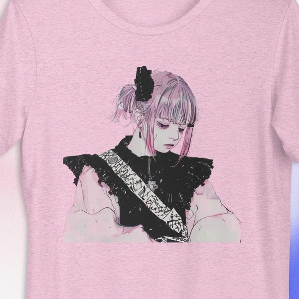 Retro Anime Girl Unisex T-Shirt | Neon Dreams | Pastel Goth | Japanese Streetwear | Sad Girl | Yum Kawaii | Synthwave | Grunge Manga