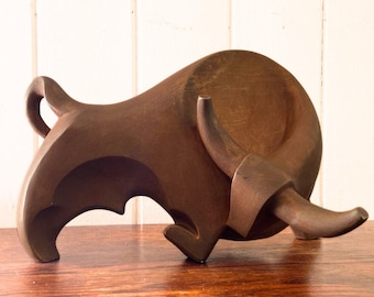 Scultura di toro moderno della metà del secolo di Alexander Danel / Austin Productions Raro ritrovamento / Vintage / MCM / Wall Street / Dichiarazione / Brutalista