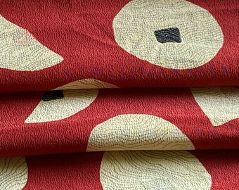 Vinatge textured silk geometric pattern red with circles