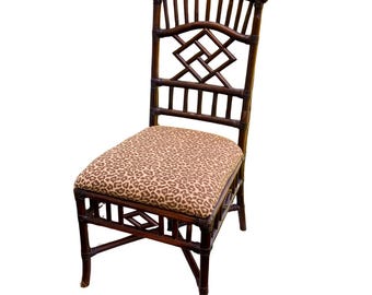 Vintage Tommy Bahama bamboo Chinese Chippendale chair reupholstered with Kravet “wild thing” decorators dream!