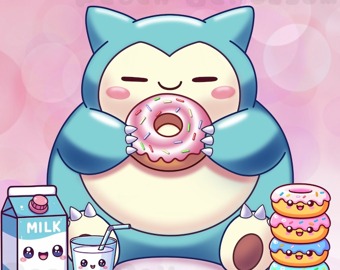 Featured listing image: Snorlax Munching Donuts *Fan Art*