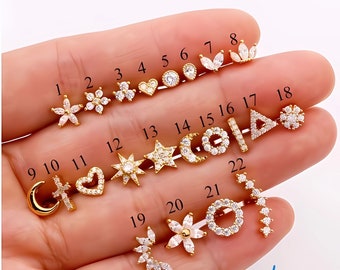 Korean Fashion CZ Ear Studs - Stainless Steel Cartilage Piercing Earrings 1psc.
