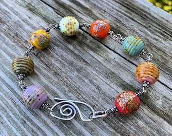 Shades of Autumn - Artisan Glass and Sterling Silver Bracelet