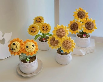 Tournesol en pot au crochet/Mini fleur au crochet/Décoration d'intérieur/Décoration de bureau/Cadeau personnalisé pour elle/Cadeau au crochet/Décoration de jardin