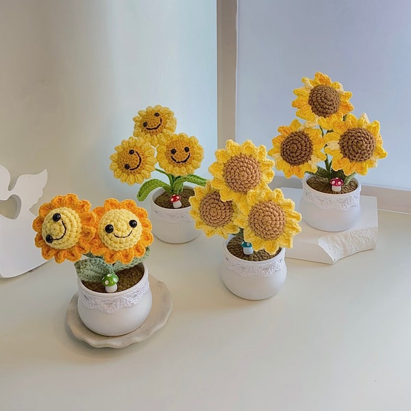 Crochet sunflower in pot/Crochet Flower in the pot mini/Home Decoration/Desk decor/Personalized gift for her/Crochet gift/Garden decor
