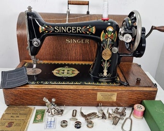 1922 Collectible Canger 66K Sewing Machine, Repaired, Leather Crank