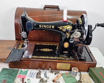 1955 Singer 128k collectible sewing machine, repaired, hand crank for leather and fabric