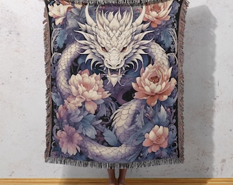 Woven Dragon Throw Blanket: Intricate Cotton Fairytale Decor