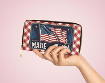 Patriotic Zipper Wallet: USA Made, American Flag, Freedom Rings, Gift for Veterans, 4th of July, Travel Wallet