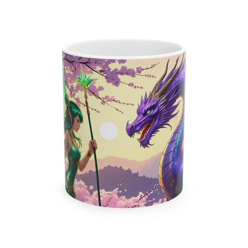 Fantasy Dragon & Fairy Ceramic Mug - Magical Gift for Coffee Lovers, Artisanal Mug for Home Décor, Unique Dragon Gift, Fantasy Collectible image 2