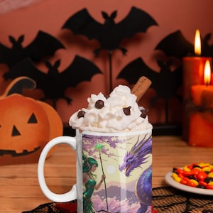 Fantasy Dragon & Fairy Ceramic Mug - Magical Gift for Coffee Lovers, Artisanal Mug for Home Décor, Unique Dragon Gift, Fantasy Collectible