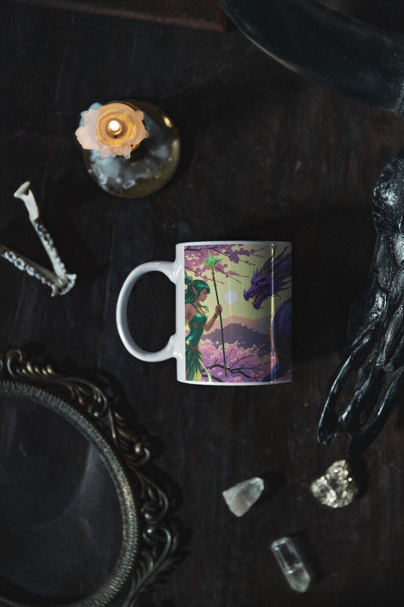 Fantasy Dragon & Fairy Ceramic Mug - Magical Gift for Coffee Lovers, Artisanal Mug for Home Décor, Unique Dragon Gift, Fantasy Collectible image 5