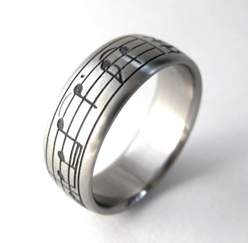 Custom Titanium Music Note Wedding Ring - Pentagram Ring, Unique ...