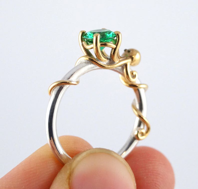 Octopus Joy Sterling Silver Ocean Octopus Ring Octopus Engagement Cephalopod Silver Kraken Ring Sea Creature Emerald Rickson 213 250 251 OCT