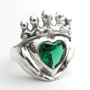 Claddagh Emerald Ring Choose Birthstone Celtic Jewelry Promise Ring Sterling Silver Claddagh Personalized Heart Stone Anniversary Custom 114