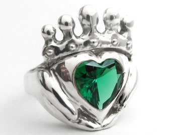Claddagh Emerald Ring Choose Birthstone Celtic Jewelry Promise Ring Sterling Silver Claddagh Personalized Heart Stone Anniversary Custom 114