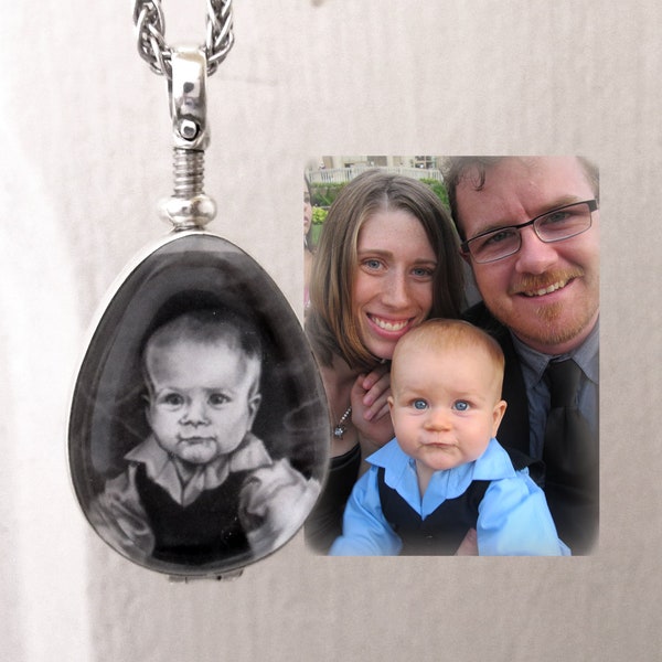 Custom Portrait Locket - Baby Child Son Daughter Pet Personalized Drawing Family Gift Push Present Ferneyhough Memorial Rickson Jewellery