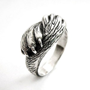Paw to Paw - Silver Cat Ring - Cat Lover Wedding or Engagement Ring - Handmade - Pet Lover Jewelry - Sterling Silver - Valentine&#39;s Gift 56c