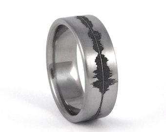 Custom Titanium Soundwave Ring - Geek Wedding Band for him, Personalized Rings, Unique Sound Wave Wedding Band, Geekery, Gift for him, Nerd