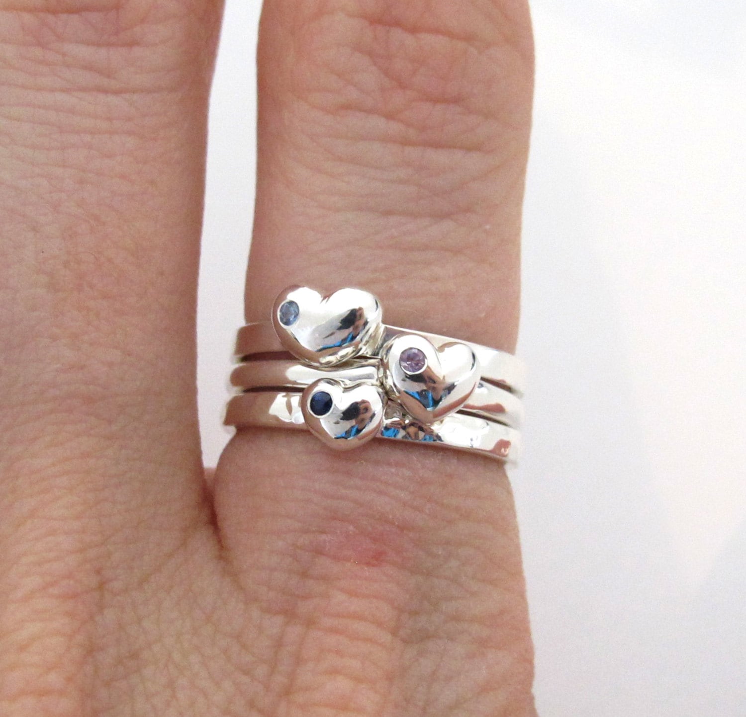 Puffy Heart Stacking Ring Set Birthstone Push Present | Etsy