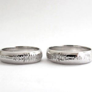 Sounds of Love - 2 Personalized Sound Wave Wedding Rings -  Nerd - Geek - Geekery - Geek Chic - Hand Engraved - White Gold - Rickson