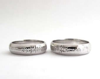 Sounds of Love - 2 Personalized Sound Wave Wedding Rings -  Nerd - Geek - Geekery - Geek Chic - Hand Engraved - White Gold - Rickson