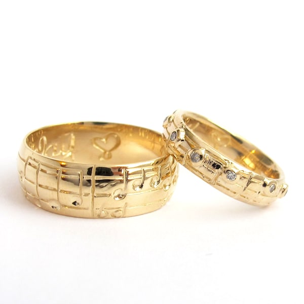 Your Song Wedding Ring Set, Yellow White Rose Gold, Made to Order, Unique Wedding, Alternative Sheet Music, Choose Song, Rickson Jewellery