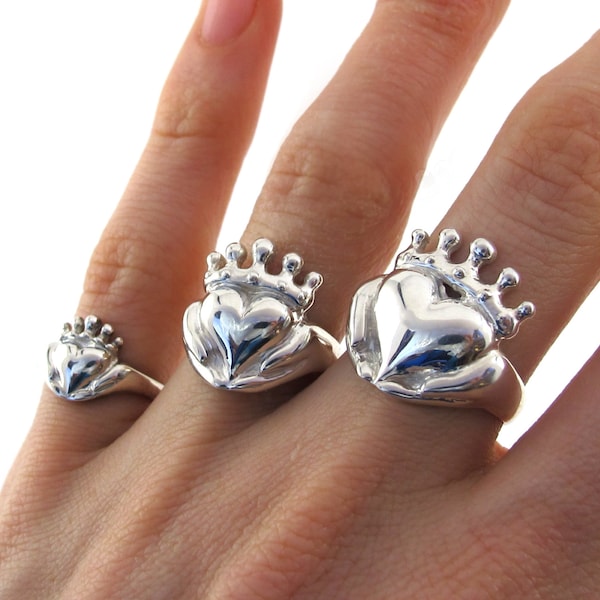 Claddagh Silver Ring, Celebrity Jewelry, Chunky Claddagh, Unique Claddagh, Irish Jewelry, Celtic Promise Ring, Gifts for Her 115 177 187