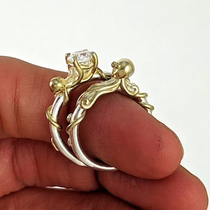 Octopus Joy Sterling Gold Ocean Octopus Ring Octopus Engagement Cephalopod Kraken Ring Sea Creature Wedding Band Rickson Set 266 269a 269b