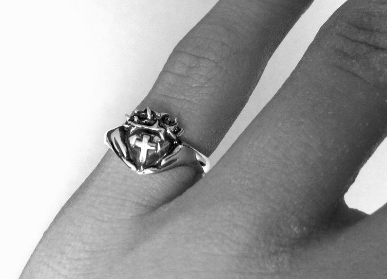 Crown of Thorns Claddagh Ring Religious Silver Cross Ring Etsy