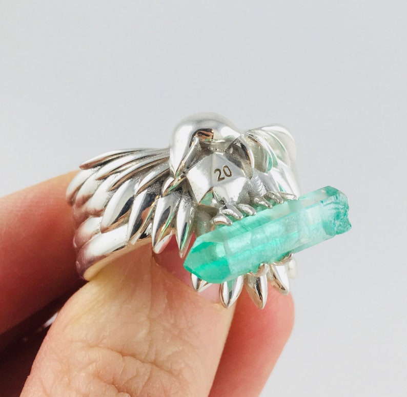 d-d-dungeons-and-dragons-raven-ring-with-a-green-quartz-etsy