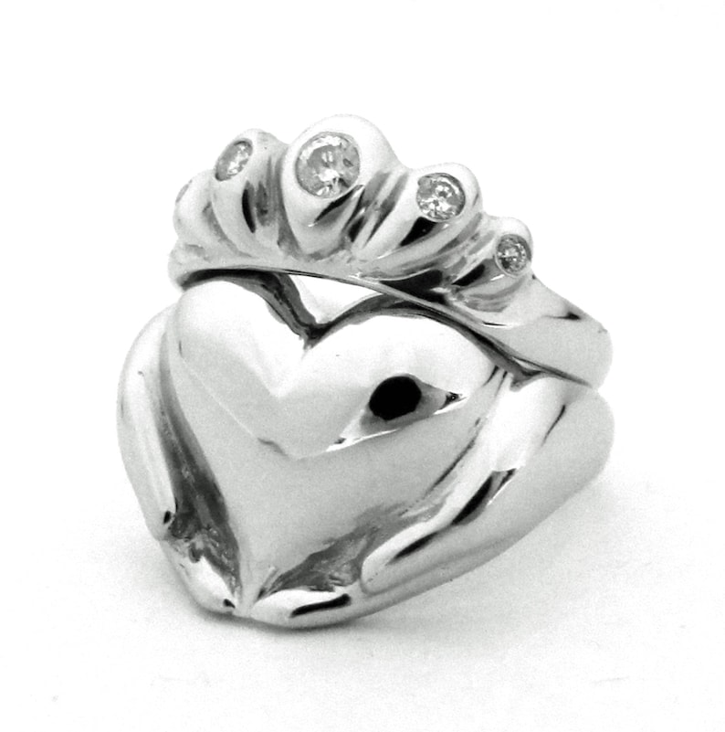Sterling Silver White Gold Yellow Gold Rose Gold Diamonds Platinum and Diamond Bridal Set Rickson Jewellery 138a 138b Claddagh Wedding Set