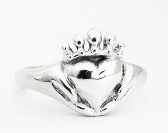 Claddagh Ring Small, With or Without a stone, Promise Ring, Birthstone Ring, Gifts for Her, Celtic Handmade Sterling Irish, Personalized 115