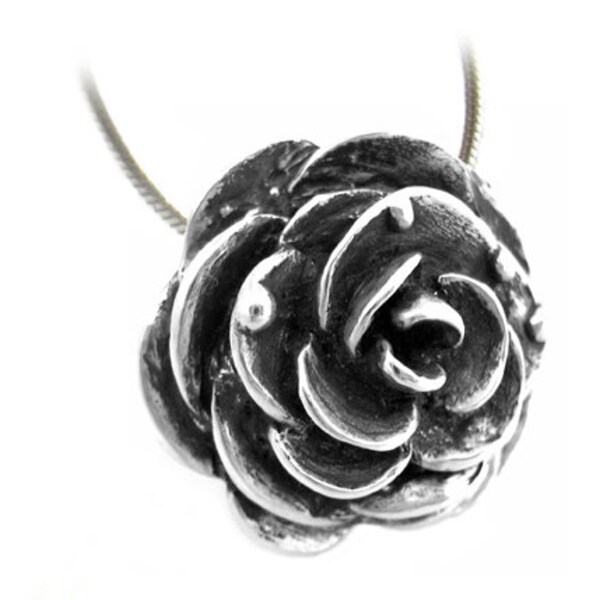 SALE Victorian Rose Necklace - Silver Goth Steampunk Black Rose Gift for Her Rose Staple Classic Pendant Floral Rickson Jewellery 38