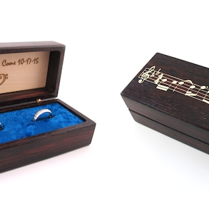 Custom Engagement Ring Box Claddagh Wolf Cat Music Unique Skull Harley Quinn Push Present Nature Inspired Geek Nerd Goth Sound wave Rose Double Ring Box