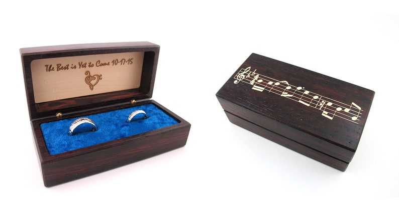 Custom Engagement Ring Box Claddagh Wolf Cat Music Unique Skull Harley Quinn Push Present Nature Inspired Geek Nerd Goth Sound wave Rose Double Ring Box