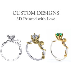 Pu&ograve; includere: Un anello di design personalizzato con un polpo stampato in 3D che tiene una pietra preziosa. L'anello &egrave; disponibile in argento o oro con una scelta di pietre preziose.
