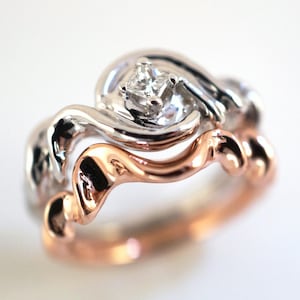 Water Ring Set - Handmade Wave Ring Beach Wedding Alternative Engagement Wedding Set Unique Ocean Ring Rickson Jewellery 184 185