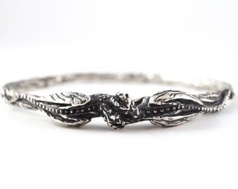 Amor de Dragón - Brazalete de Dragón Artesanal con Dos Dragones Abrazándose, Brazalete Apilable, Bisutería de Fantasía Renacentista, Rickson 122