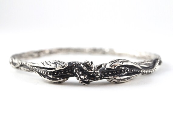 Dragon Love - Handcrafted Dragon Bangle 2 Dragons Embracing Stacking Bracelet Cuff Fantasy Renaissance Costume Jewelry Rickson 122