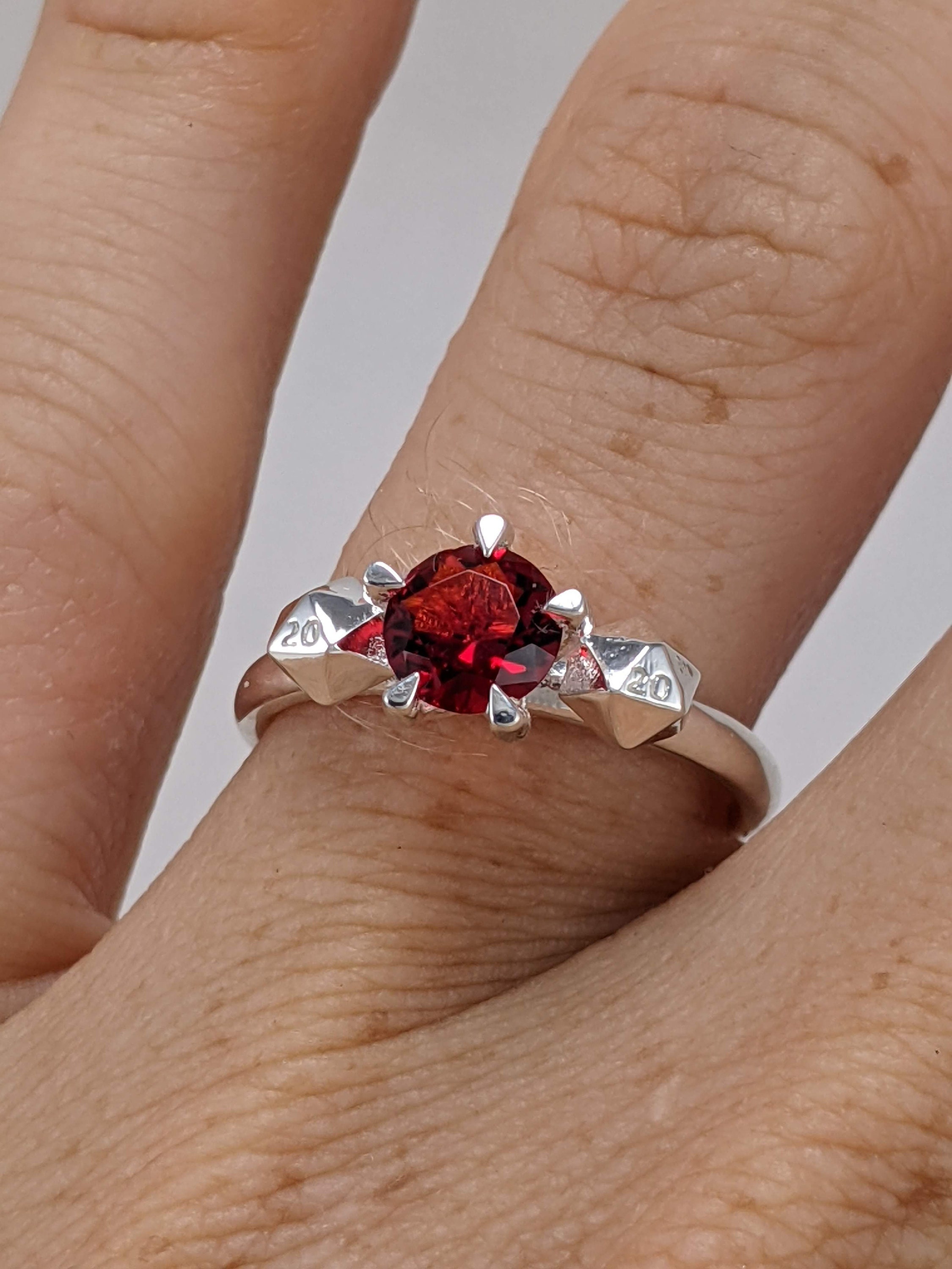 Dungeons and Dragons Dice Engagement Ring with 3 Gemstones and D20 Dice