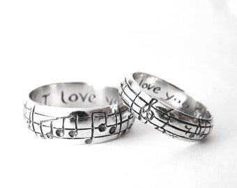 Custom Music Note Wedding Bands - Original Real Music Notes Ring, Sterling Music Ring, Sheet Music Nerd Wedding Rings, Geekery, Personalize