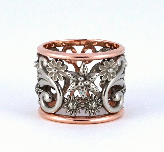 Scissors Ring Custom Flowers Hair Stylist Two Tone Filigree Etsy