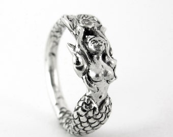 Mermaid Claudia Sterling Fantasy Fairytale Princess Engagement ring with a Diamond Diamond Ring Mermaid Nautical Mystical Jewelry 189 264