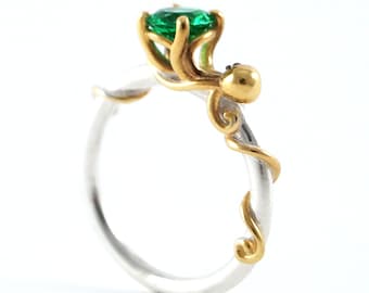 Octopus Joy - Ocean Emerald Engagement Ring for Cephalopod Kraken Sea Creature fans - Rickson 213 250 251 OCT