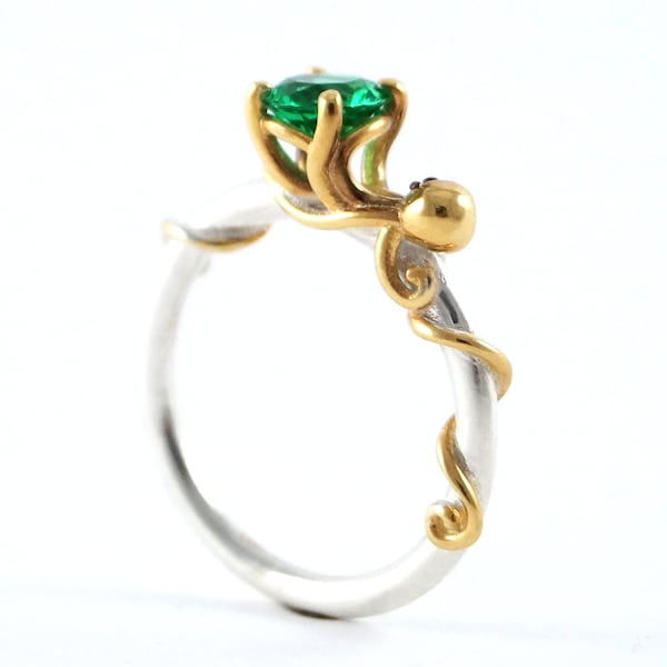 Octopus Joy - Ocean Emerald Engagement Ring for Cephalopod Kraken Sea Creature fans - Rickson 213 250 251 OCT