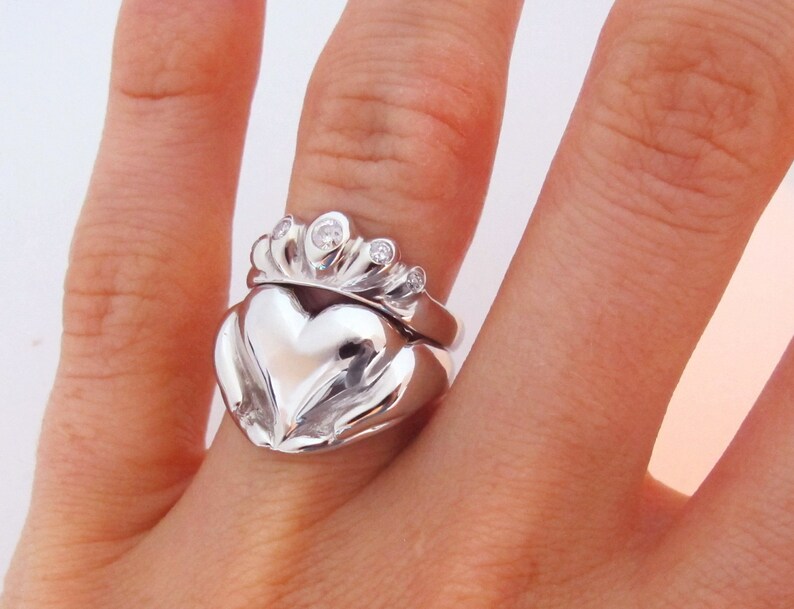Sterling Silver White Gold Yellow Gold Rose Gold Diamonds Platinum and Diamond Bridal Set Rickson Jewellery 138a 138b Claddagh Wedding Set