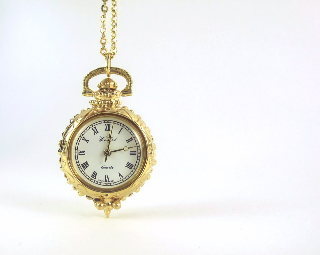 Solid Gold Watch Pendant Caduceus, Quality Quartz Woodford Watch With