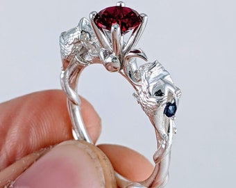 Phoenix Fire Bird Engagement Ring - Custom Crescent Moon Wedding Ring with Birthstones and a Heart Unique Rickson Jewelry 300
